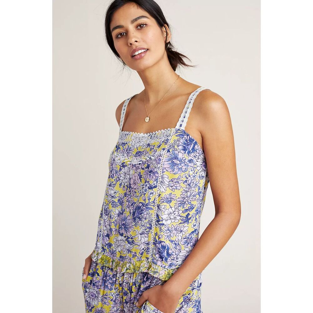 Anthropologie Yellow Floral Lace Trim Cami Tank Top XS